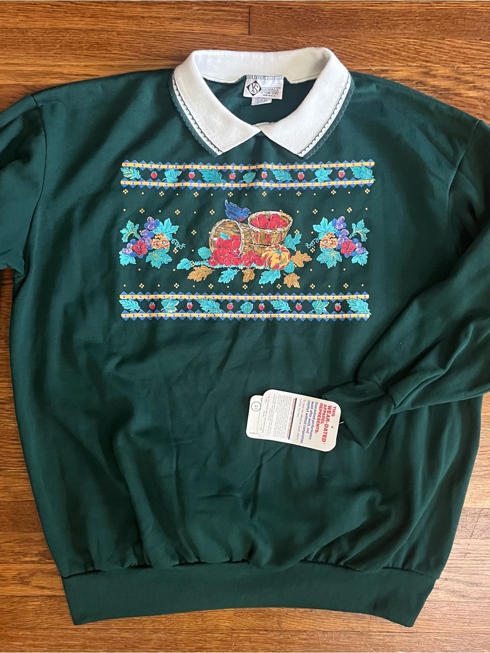 NWT vtg 1x collared sweatshirt 90s y2k apples grandma teacher cottage Fall